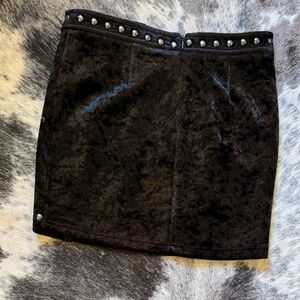 Black velvet studded mini skirt